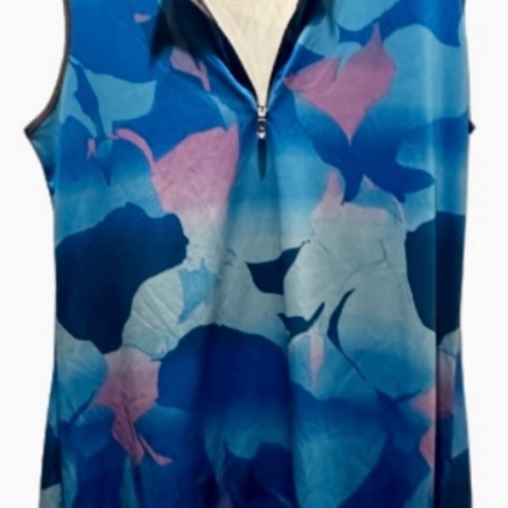 Callaway Blue and Pink Floral Sleeveless Blouse
